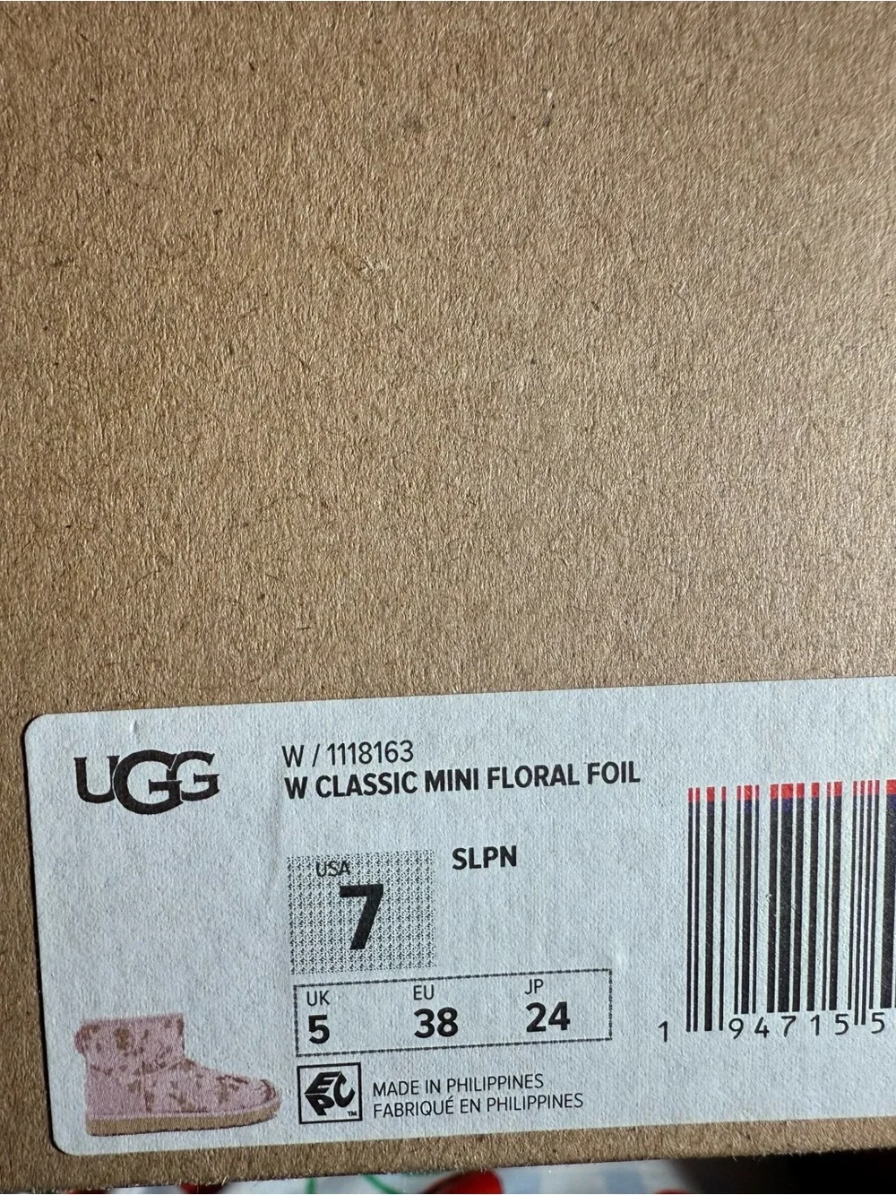 UGG Pink Metallic Floral Short Shearling Boots